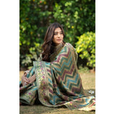 Gillkart Women's Organza Printed Saree With Unstitched Blouse (Green, 5-6 Mtrs)