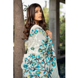 Gillkart Women's Cotton Printed Saree With Unstitched Blouse (White, 5-6 Mtrs)