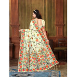 Gillkart Women's Organza Printed Saree With Unstitched Blouse (White, 5-6 Mtrs)