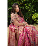 Gillkart Women's Organza Printed Saree With Unstitched Blouse (Pink, 5-6 Mtrs)