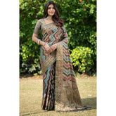 Gillkart Women's Organza Printed Saree With Unstitched Blouse (Grey, 5-6 Mtrs)