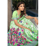 Gillkart Women's Cotton Printed Saree With Unstitched Blouse (Green, 5-6 Mtrs)