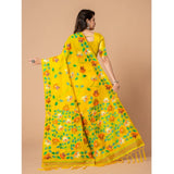 Gillkart Women's Cotton Printed Saree With Unstitched Blouse (Yellow, 5-6 Mtrs)