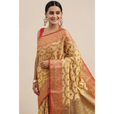 Gillkart Women's Chanderi Cotton Printed Saree With Unstitched Blouse (Yellow, 5-6 Mtrs)
