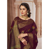 Gillkart Women's Chanderi Cotton Printed Saree With Unstitched Blouse (Maroon, 5-6 Mtrs)