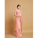 Gillkart Women's Linen Printed Saree With Unstitched Blouse (Pink, 5-6 Mtrs)