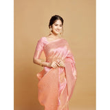 Gillkart Women's Linen Printed Saree With Unstitched Blouse (Pink, 5-6 Mtrs)