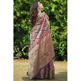 Gillkart Women's Organza Printed Saree With Unstitched Blouse (Wine, 5-6 Mtrs)