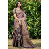 Gillkart Women's Organza Printed Saree With Unstitched Blouse (Wine, 5-6 Mtrs)