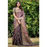 Gillkart Women's Organza Printed Saree With Unstitched Blouse (Wine, 5-6 Mtrs)