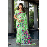 Gillkart Women's Cotton Printed Saree With Unstitched Blouse (Green, 5-6 Mtrs)
