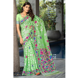 Gillkart Women's Cotton Printed Saree With Unstitched Blouse (Green, 5-6 Mtrs)