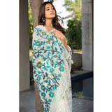 Gillkart Women's Cotton Printed Saree With Unstitched Blouse (White, 5-6 Mtrs)