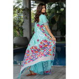 Gillkart Women's Cotton Printed Saree With Unstitched Blouse (Sky Blue, 5-6 Mtrs)