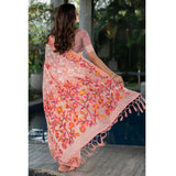 Gillkart Women's Cotton Printed Saree With Unstitched Blouse (Peach, 5-6 Mtrs)