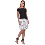 Black cotton blend off-shoulder short sleeves knee-length dress