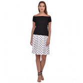 Black cotton blend short sleeves off-shoulder dress, knee length style for women