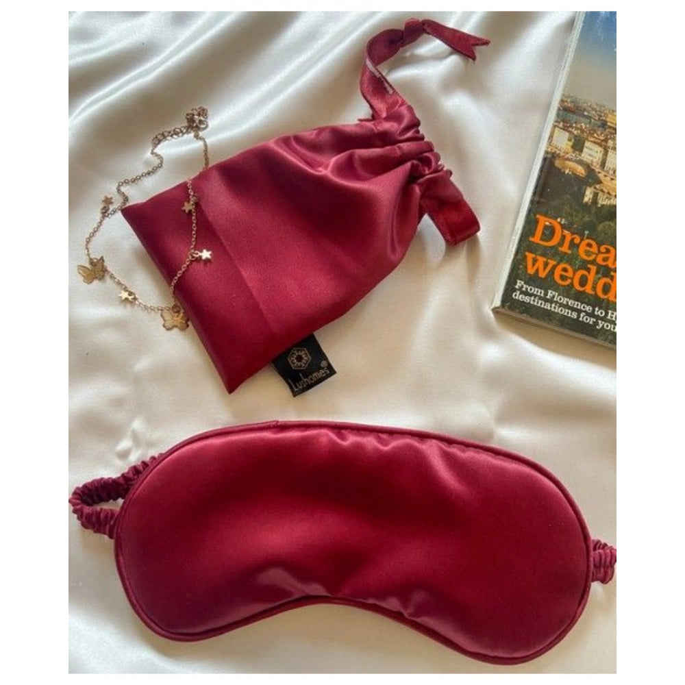 Maroon solid satin silk eyemask for everyday use, unisex design on display