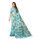 Gillkart Women's Cotton Printed Saree With Unstitched Blouse (Sky Blue, 5-6 Mtrs)