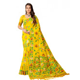 Gillkart Women's Cotton Printed Saree With Unstitched Blouse (Yellow, 5-6 Mtrs)