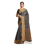 Gillkart Women's Chanderi Cotton Printed Saree With Unstitched Blouse (Grey, 5-6 Mtrs)