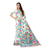 Gillkart Women's Cotton Printed Saree With Unstitched Blouse (White, 5-6 Mtrs)