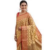 Gillkart Women's Chanderi Cotton Printed Saree With Unstitched Blouse (Yellow, 5-6 Mtrs)