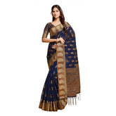 Gillkart Women's Chanderi Cotton Printed Saree With Unstitched Blouse (Navy Blue, 5-6 Mtrs)