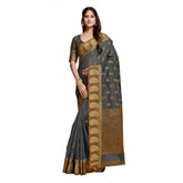 Gillkart Women's Chanderi Cotton Printed Saree With Unstitched Blouse (Grey, 5-6 Mtrs)