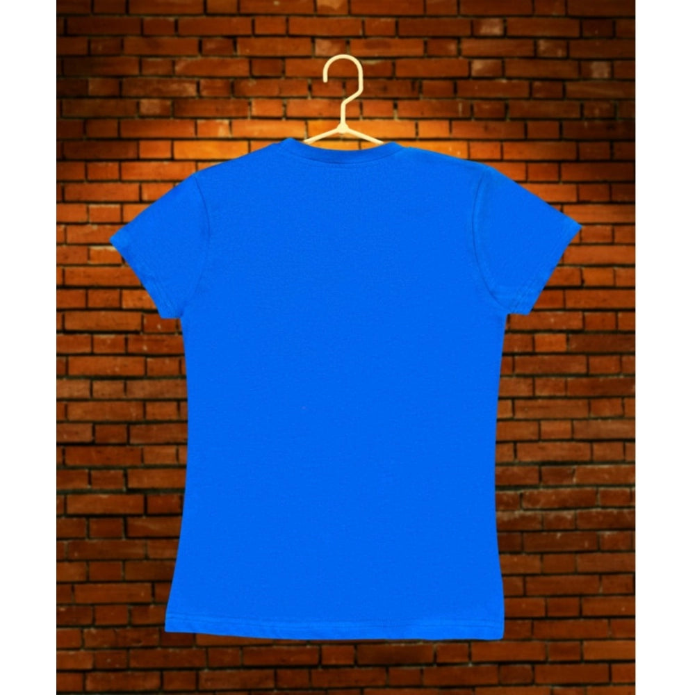 Royal Blue cotton short sleeve T-shirt for girls with pom pom balls pattern and round neck