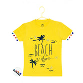 Yellow printed cotton girls casual short sleeve T-shirt with round neck