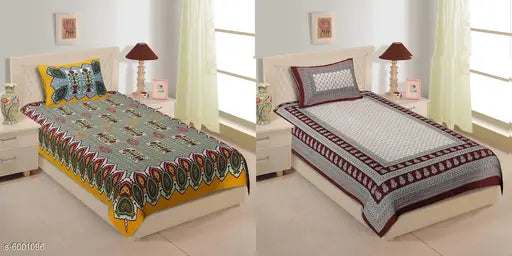 Trendy cotton single bedsheets pack of 2, white with 144 thread count for a cozy sleep experience, originating from India