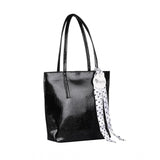 Black polyurethane textured croc shoulder bag with zipper closure and dual handle strap