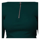 Dark green cotton blend women's casual western top with high neck and full sleeves, solid pattern