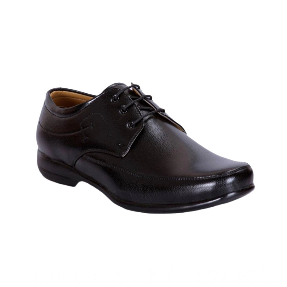 Black synthetic leather formal men's shoes, solid design for elegant occasions