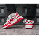 Red synthetic men's casual shoes with lace-up closure for everyday wear, solid pattern sole on Airmix technology