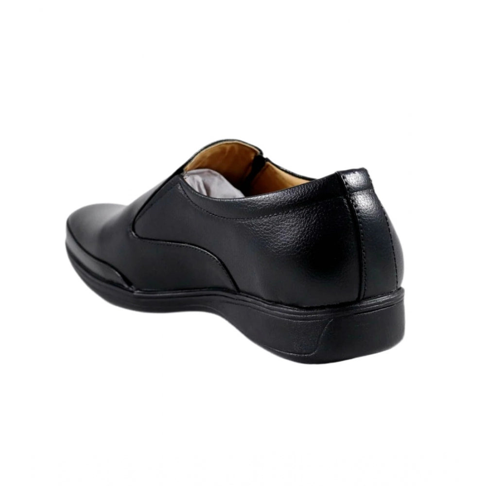 Black synthetic leather formal shoes for men, solid design with lace-up closure