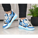 Blue synthetic casual men's shoes with lace-up closure, solid pattern for everyday wear