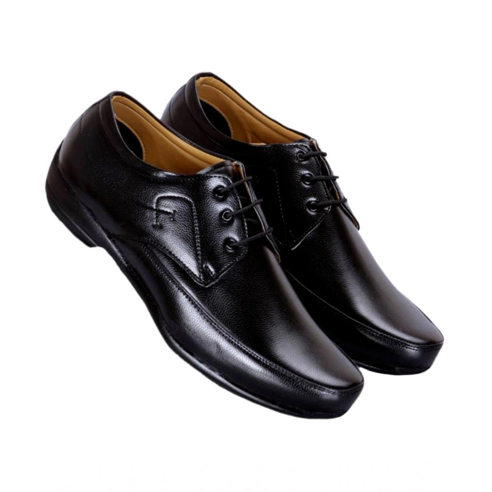 Black synthetic leather formal shoes for men, solid design with lace-up closure for formal occasions