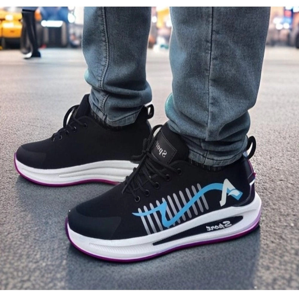 Blue synthetic men's casual shoes with lace-up closure, suitable for everyday wear