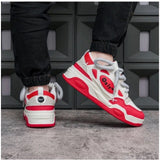 Red synthetic men's casual shoes with lace-up closure, ideal for everyday wear