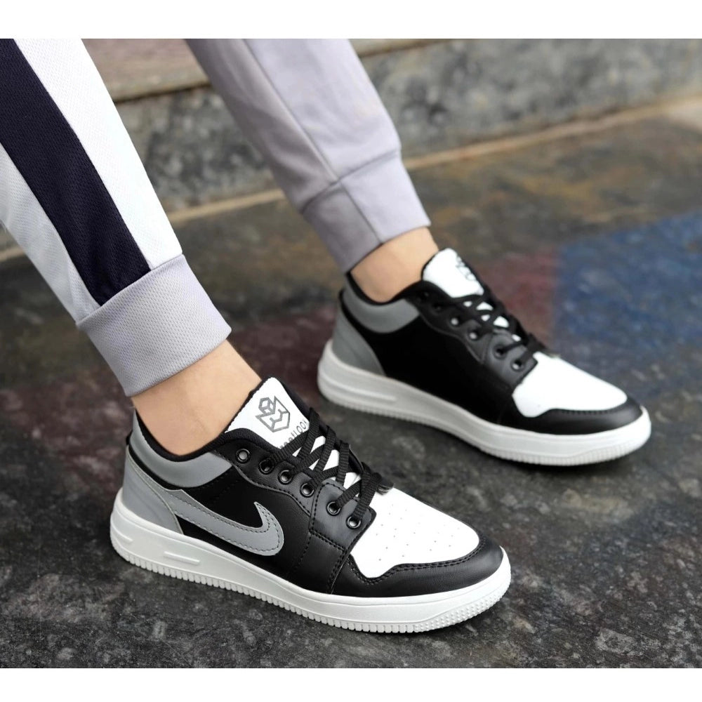 Black synthetic men's casual shoes, lace-up closure with airmix sole, perfect for everyday wear