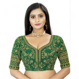 Green velvet embroidered blouse (free size), half sleeve, sweetheart neck on mannequin