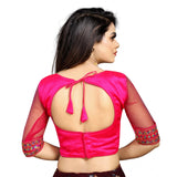 Pink Phantom Silk embroidered blouse, round neck, free size