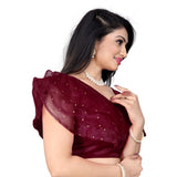 Purple nylon sleeveless v-neck diamond work readymade blouse for women (size: free size)