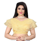 Beige nylon sleeveless v-neck diamond work readymade blouse for women, free size