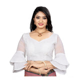 White organza embroidered blouse (free size), 3/4 sleeve sweetheart neck with intricate design