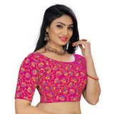 Pink Phantom cording readymade blouse, free size stitched half sleeve round neck blouse for women