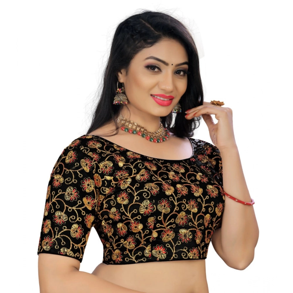 Black Phantom cording readymade blouse, free size stitched half-sleeve round neck blouse for women