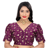 Purple Jimmy Choo embroidered blouse with half sleeves, free size for women's fashion, intricate pattern detail